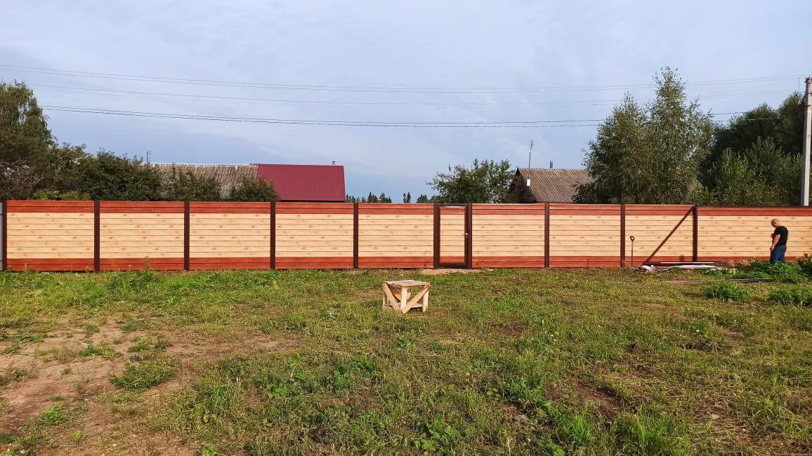 Забор из металлосайдинга Евро-Брус 34м Клен Светлый (SteelArt) + Темное Дерево (Printech) фото 2 в Кишиневе